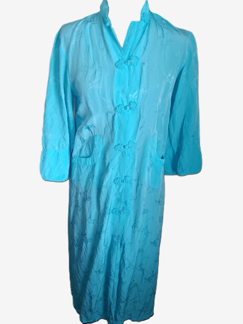 Vintage Solz Squirrel Blue Satin House Dress/Robe Size S